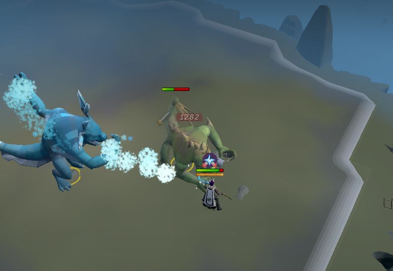 Taking lots of damage from the melee and ranged Dagannoth Kings on Runescape.